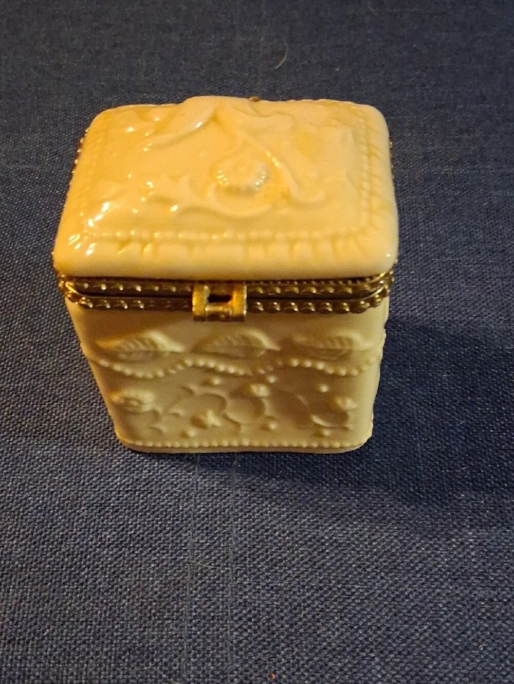 Decorative Cream Trinket Box with Gold Accent